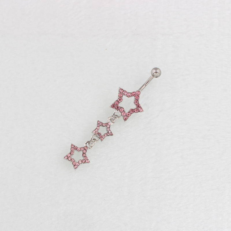 Prsten pupka s petokrakom zvijezdom, zakrivljeni štap, medicinska nehrđajuća čelika, dijamantno završetak, mogućnost prilagodbe