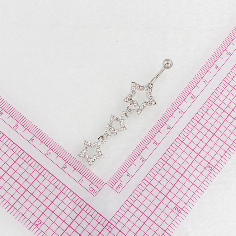 Prsten pupka s petokrakom zvijezdom, zakrivljeni štap, medicinska nehrđajuća čelika, dijamantno završetak, mogućnost prilagodbe