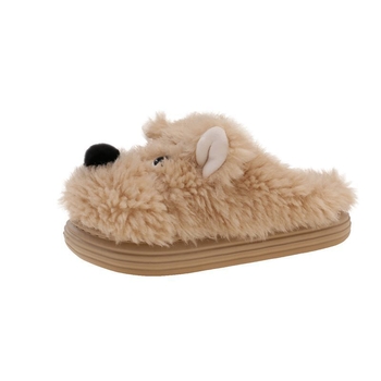 Naiste sussid koerukese motiiviga, veluurist pealises, ümmarguse otsaga, lame kand, EVA talla, kunstliku karusnahaga vooder