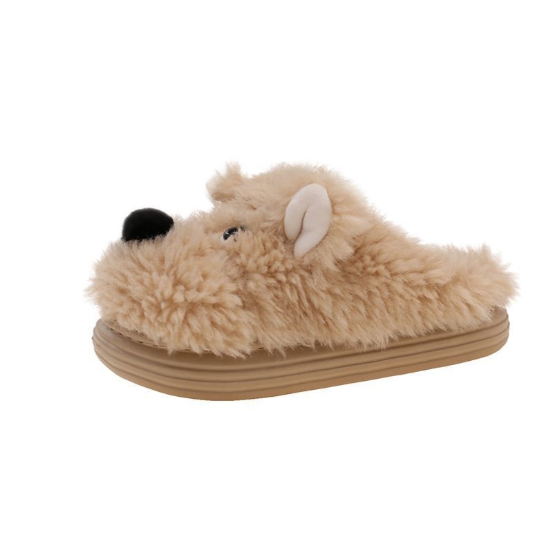 Naiste sussid koerukese motiiviga, veluurist pealises, ümmarguse otsaga, lame kand, EVA talla, kunstliku karusnahaga vooder