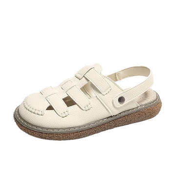 Baotou naiste sandid, paksu tallaga, slip-on stiilis, randade Rooma stiil, PU ülemine, kummist tall, lame kanna, suvi 2023