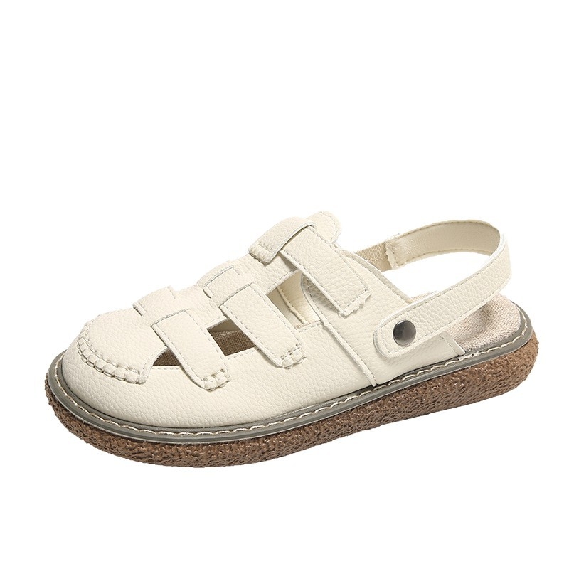 Baotou naiste sandid, paksu tallaga, slip-on stiilis, randade Rooma stiil, PU ülemine, kummist tall, lame kanna, suvi 2023