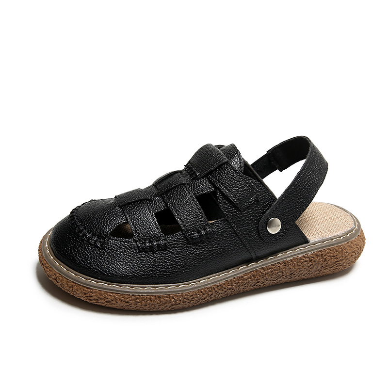 Baotou naiste sandid, paksu tallaga, slip-on stiilis, randade Rooma stiil, PU ülemine, kummist tall, lame kanna, suvi 2023