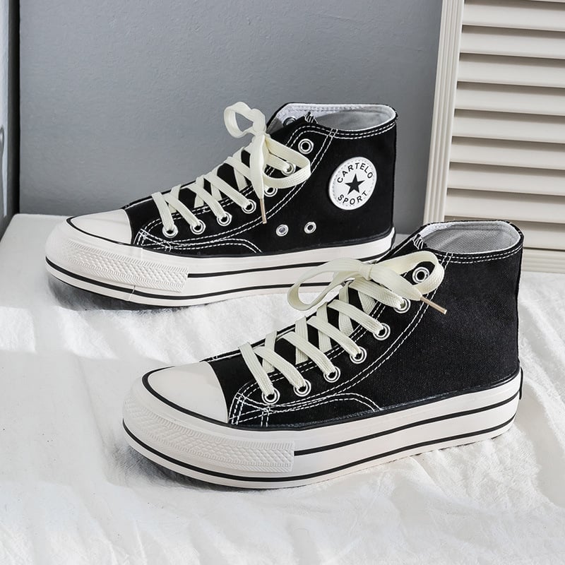 Platnene tenisice – visoki gornji dio, 6 cm povećanje visine, klinasta platforma, đon od vulkanizirane gume, korejski stil