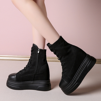 Korejska verzija platnenih cipela, visoki gornji dio, skriveno povećanje visine od 14 cm, bočni zip, PU đon, platneni gornji dio