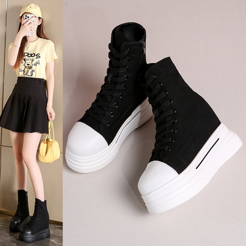 Korejska verzija platnenih cipela, visoki gornji dio, skriveno povećanje visine od 14 cm, bočni zip, PU đon, platneni gornji dio