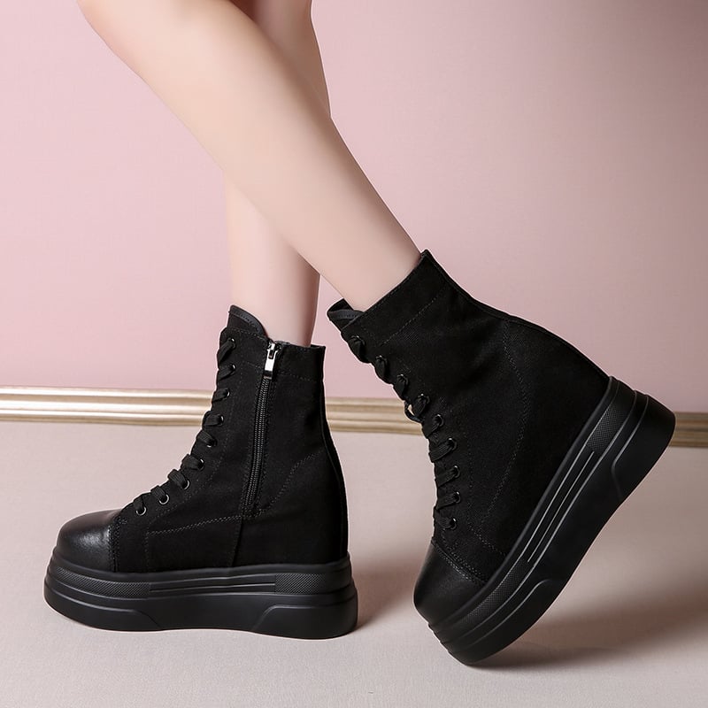 Korejska verzija platnenih cipela, visoki gornji dio, skriveno povećanje visine od 14 cm, bočni zip, PU đon, platneni gornji dio