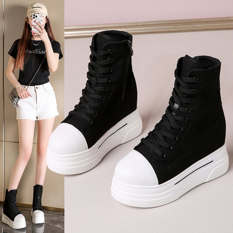 Korejska verzija platnenih cipela, visoki gornji dio, skriveno povećanje visine od 14 cm, bočni zip, PU đon, platneni gornji dio