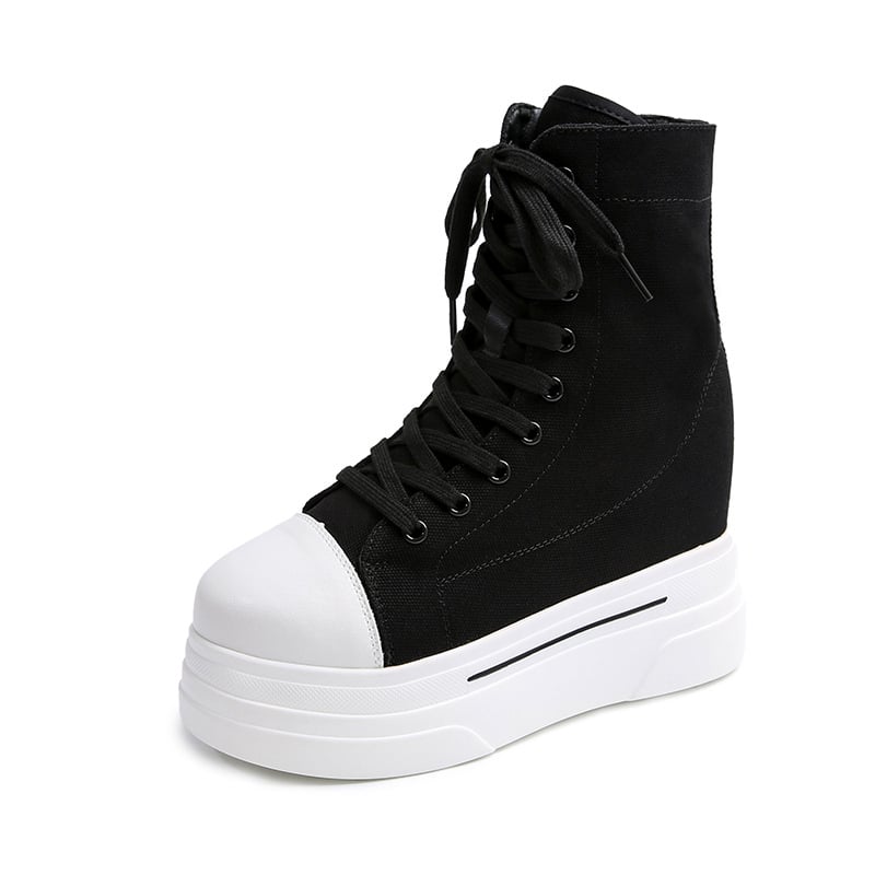 Korejska verzija platnenih cipela, visoki gornji dio, skriveno povećanje visine od 14 cm, bočni zip, PU đon, platneni gornji dio