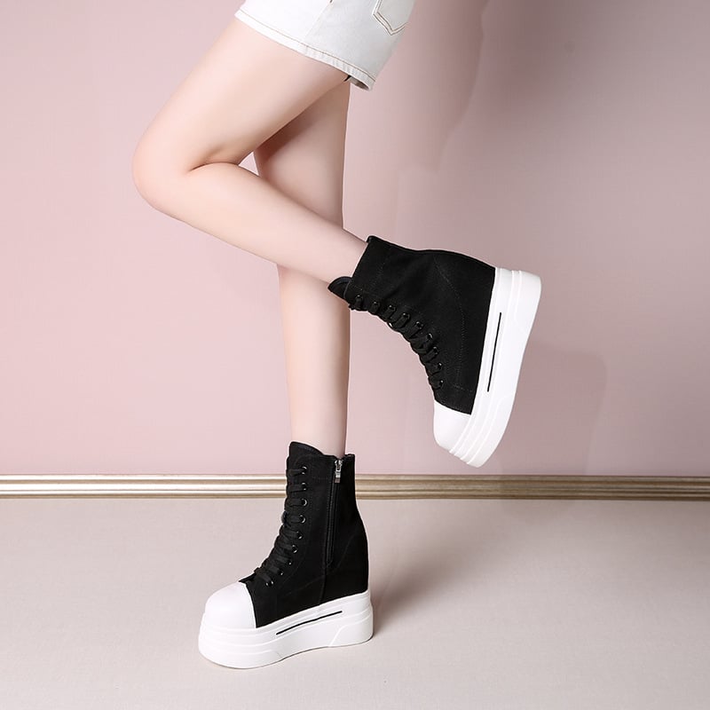 Korejska verzija platnenih cipela, visoki gornji dio, skriveno povećanje visine od 14 cm, bočni zip, PU đon, platneni gornji dio