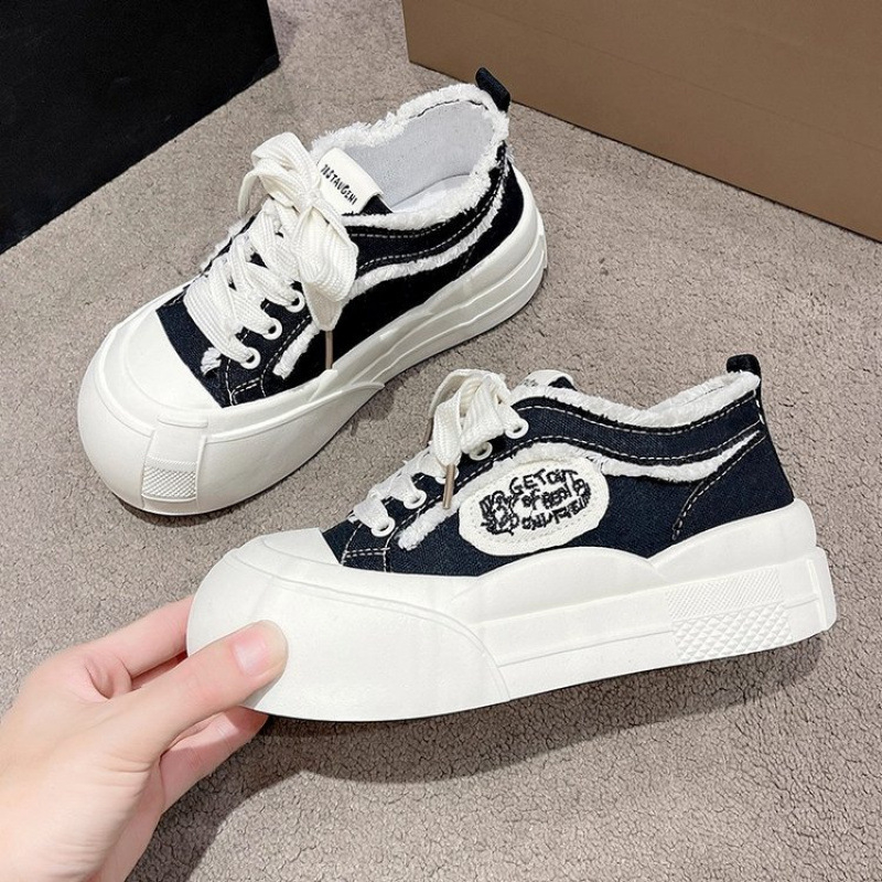 Ženske platnene tenisice od platna s debelim potplatom, prozračne, vezanje sprijeda, niski profil