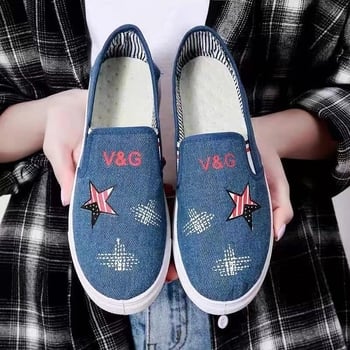Női vászon slip-on cipő, kerek orrú, lélegző belső, PVC talp