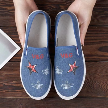 Női vászon slip-on cipő, kerek orrú, lélegző belső, PVC talp