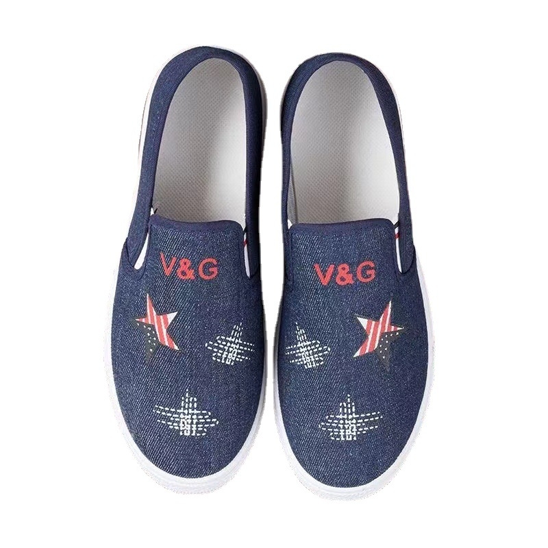 Női vászon slip-on cipő, kerek orrú, lélegző belső, PVC talp