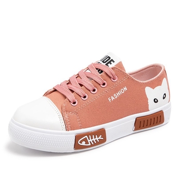 Platnene ženske tenisice s srednje visokom gornjom dijelom (3–7 cm), gumom potplatom, injekcijski oblik potplata, vezanje, karikatura uzorak, proljeće 2025