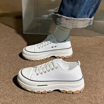 Ženske platnene tenisice s debelim potplatom, platneni gornji dio, gumeni potplat, vezanje, koledž stil