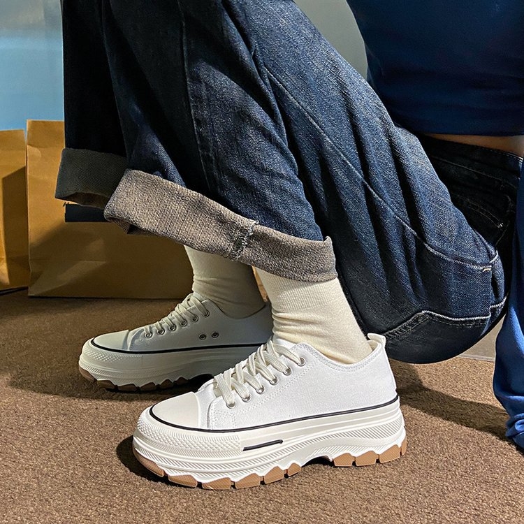 Ženske platnene tenisice s debelim potplatom, platneni gornji dio, gumeni potplat, vezanje, koledž stil