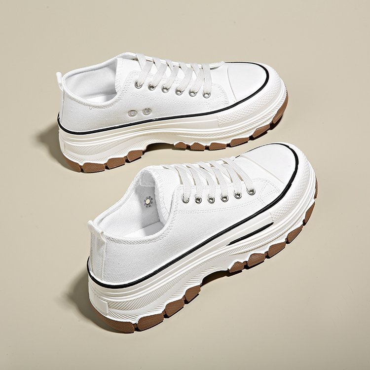 Ženske platnene tenisice s debelim potplatom, platneni gornji dio, gumeni potplat, vezanje, koledž stil