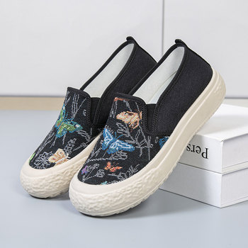 Ženske platnene slip-on tenisice s okruglom nosom, prugasti uzorak, PVC potplat