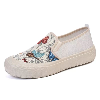 Ženske platnene slip-on tenisice s okruglom nosom, prugasti uzorak, PVC potplat