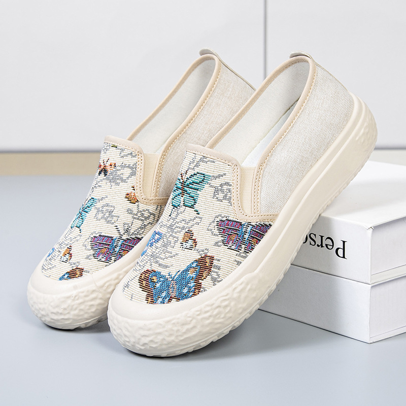 Ženske platnene slip-on tenisice s okruglom nosom, prugasti uzorak, PVC potplat