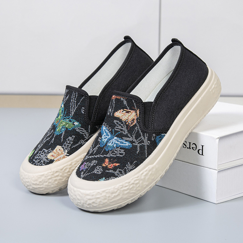 Ženske platnene slip-on tenisice s okruglom nosom, prugasti uzorak, PVC potplat