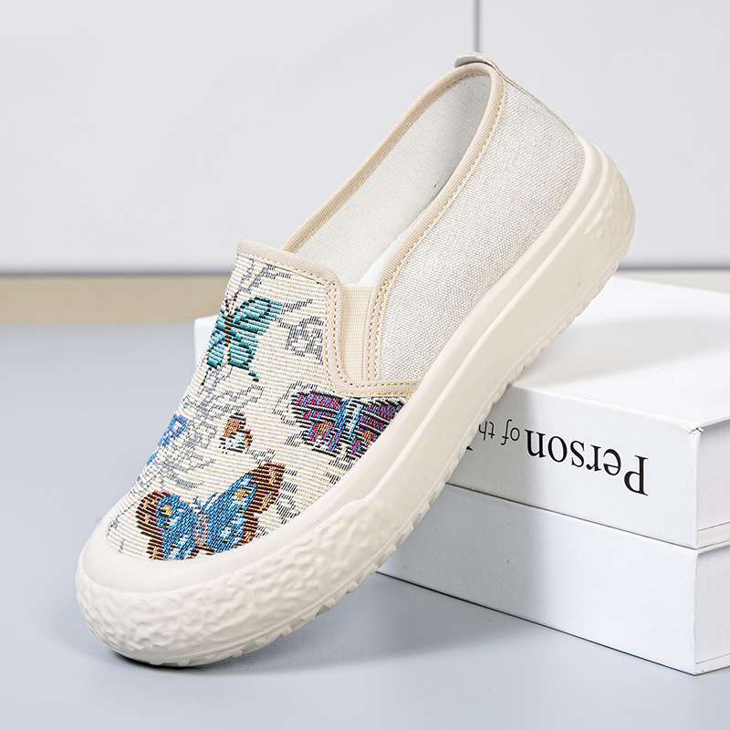 Ženske platnene slip-on tenisice s okruglom nosom, prugasti uzorak, PVC potplat