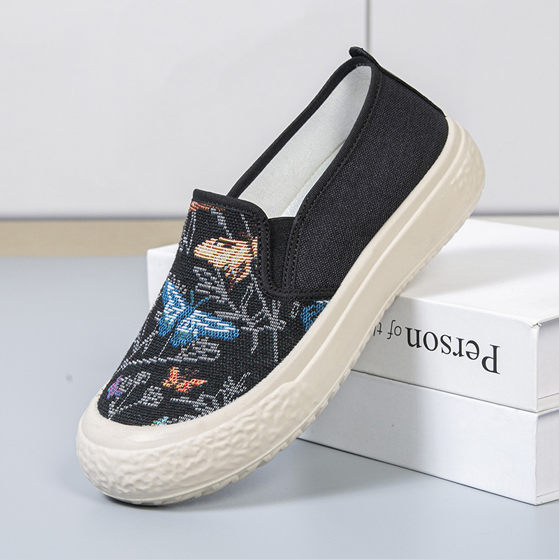Ženske platnene slip-on tenisice s okruglom nosom, prugasti uzorak, PVC potplat
