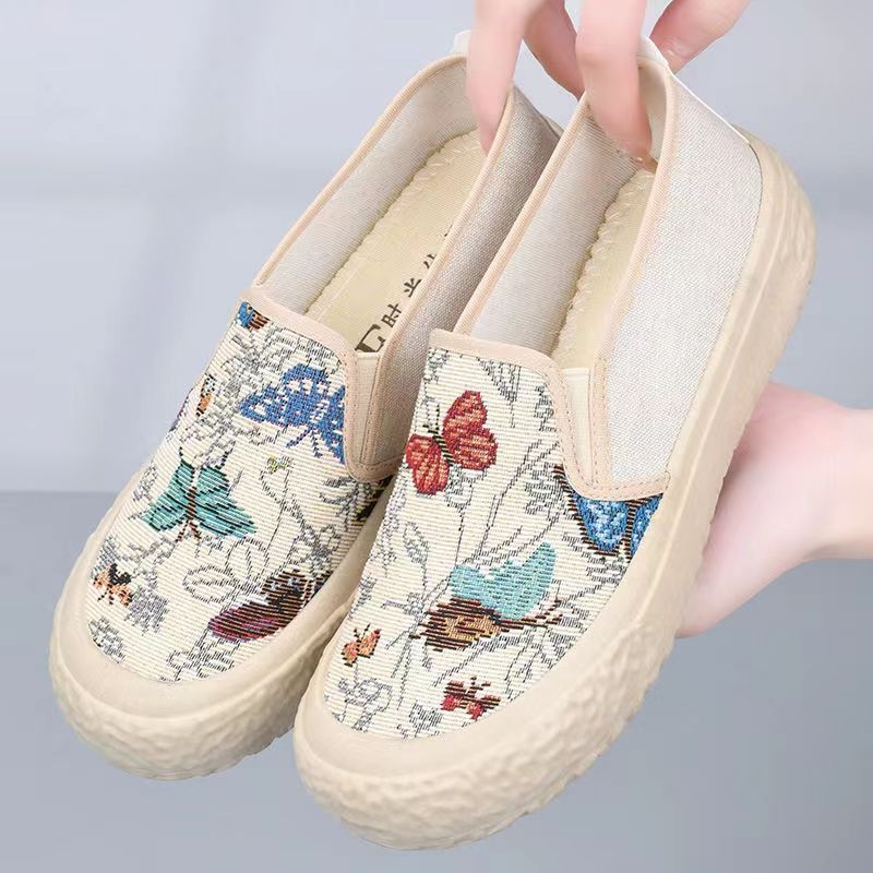 Ženske platnene slip-on tenisice s okruglom nosom, prugasti uzorak, PVC potplat