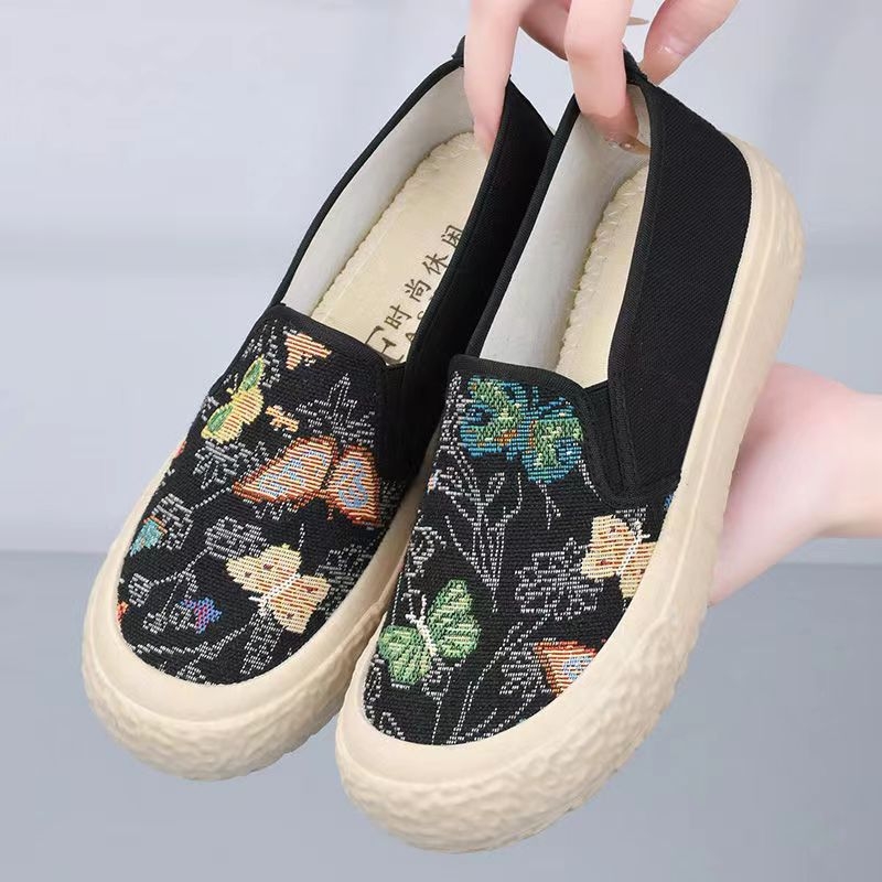 Ženske platnene slip-on tenisice s okruglom nosom, prugasti uzorak, PVC potplat