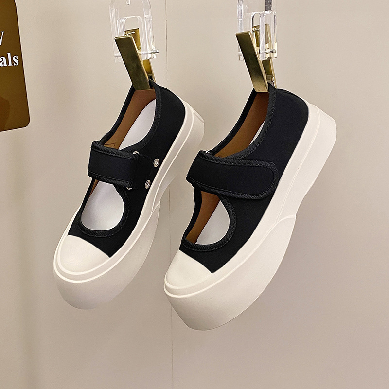 Ženske platnene Mary Jane cipele, okrugli vrh, zatvaranje na Velcro, srednje visine potpetice 3-5 cm, gumeni potplat