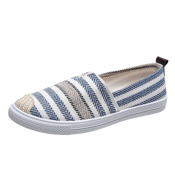 Ženske platnene ribarske tenisice, Slip-On, okrugli vrh, platnina gornja, PVC đon, niski pet 1–3 cm