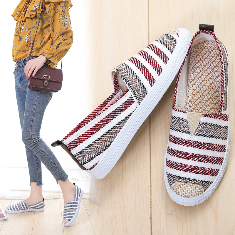 Ženske platnene ribarske tenisice, Slip-On, okrugli vrh, platnina gornja, PVC đon, niski pet 1–3 cm