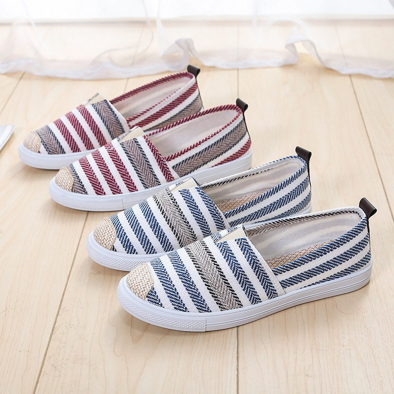 Ženske platnene ribarske tenisice, Slip-On, okrugli vrh, platnina gornja, PVC đon, niski pet 1–3 cm