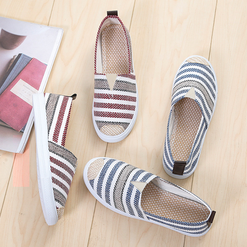 Ženske platnene ribarske tenisice, Slip-On, okrugli vrh, platnina gornja, PVC đon, niski pet 1–3 cm