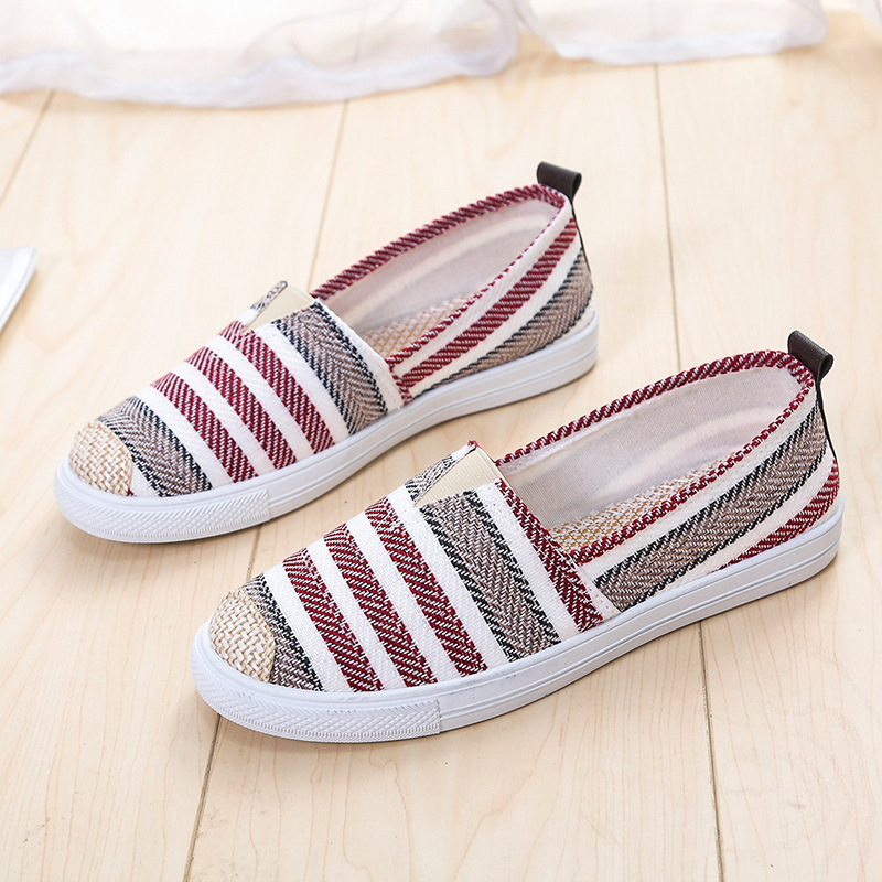 Ženske platnene ribarske tenisice, Slip-On, okrugli vrh, platnina gornja, PVC đon, niski pet 1–3 cm