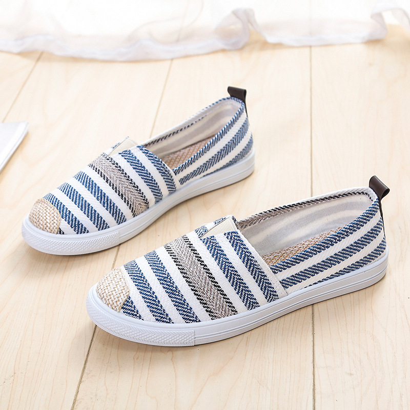 Ženske platnene ribarske tenisice, Slip-On, okrugli vrh, platnina gornja, PVC đon, niski pet 1–3 cm