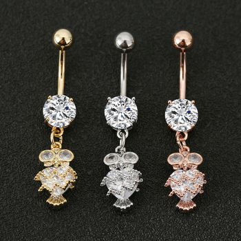 Unisex prsten za pupak s motivom sove – bakar, elektroplatirano, nakit za pupak, ukras pupka