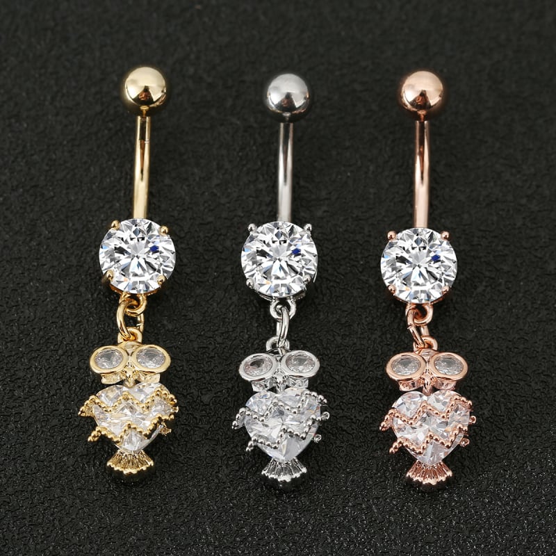 Unisex prsten za pupak s motivom sove – bakar, elektroplatirano, nakit za pupak, ukras pupka