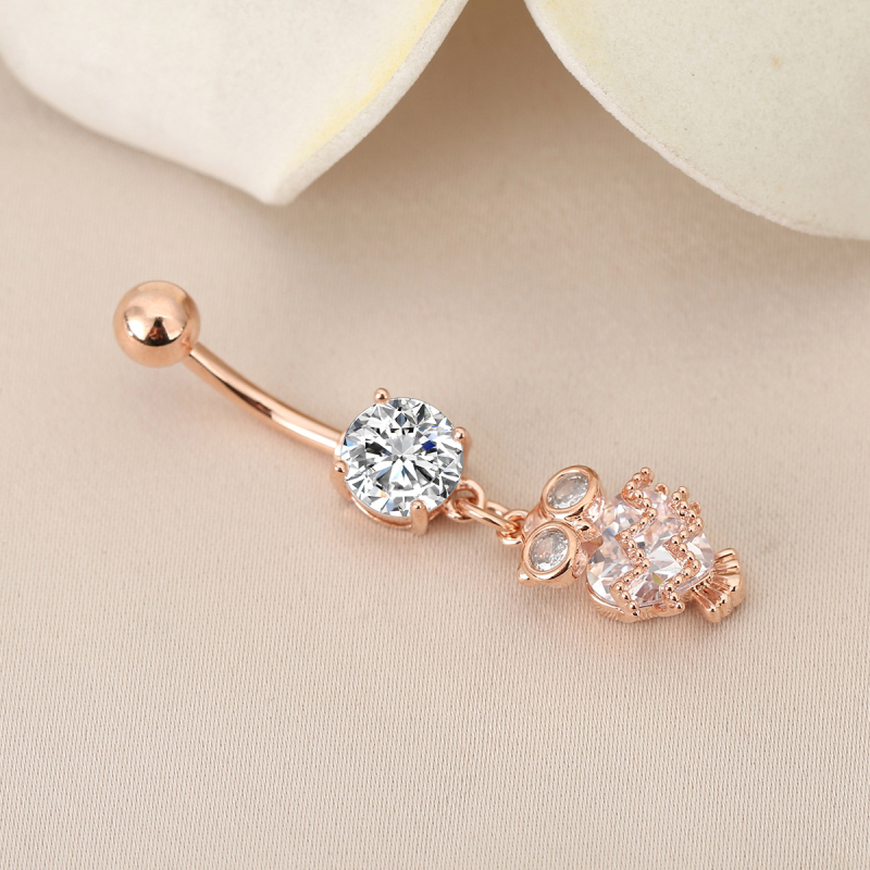 Unisex prsten za pupak s motivom sove – bakar, elektroplatirano, nakit za pupak, ukras pupka