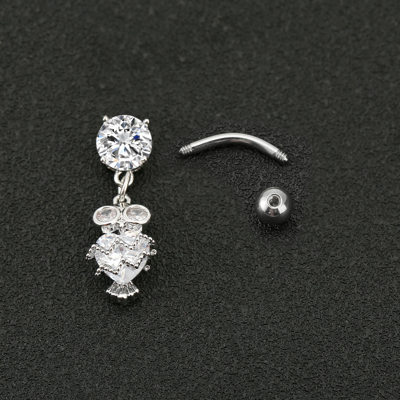 Unisex prsten za pupak s motivom sove – bakar, elektroplatirano, nakit za pupak, ukras pupka