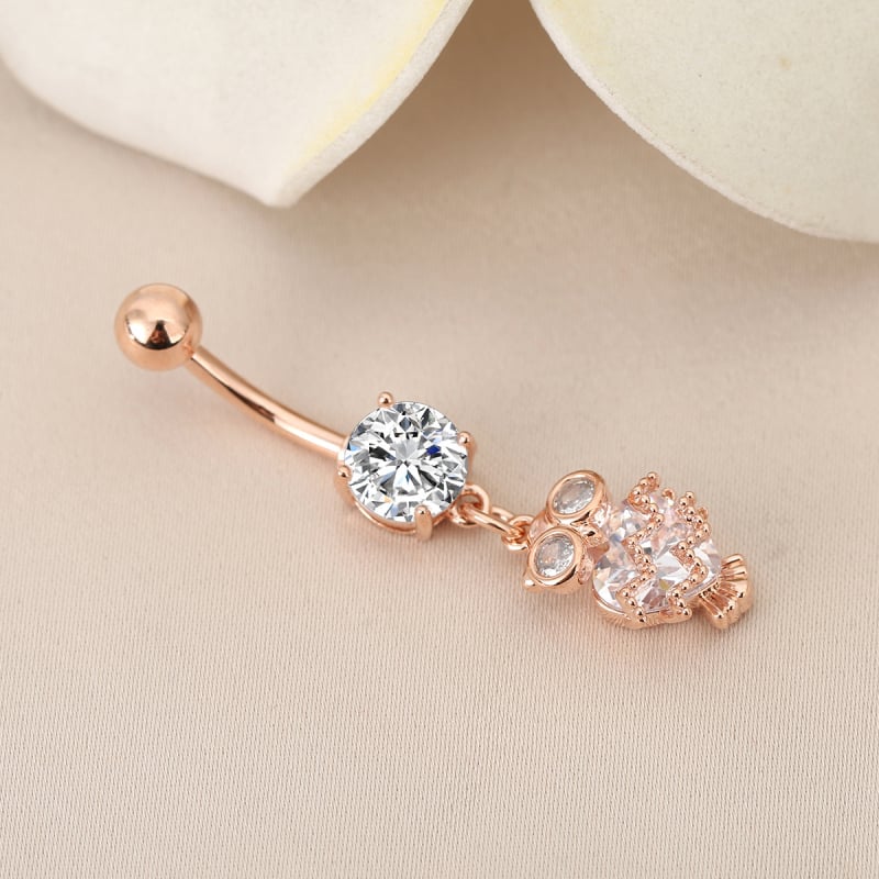 Unisex prsten za pupak s motivom sove – bakar, elektroplatirano, nakit za pupak, ukras pupka