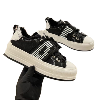 Női vászon platform cipő (kerek orr, vászon felsőrész, középmagas szár, PU talp, 3–5 cm sarok)