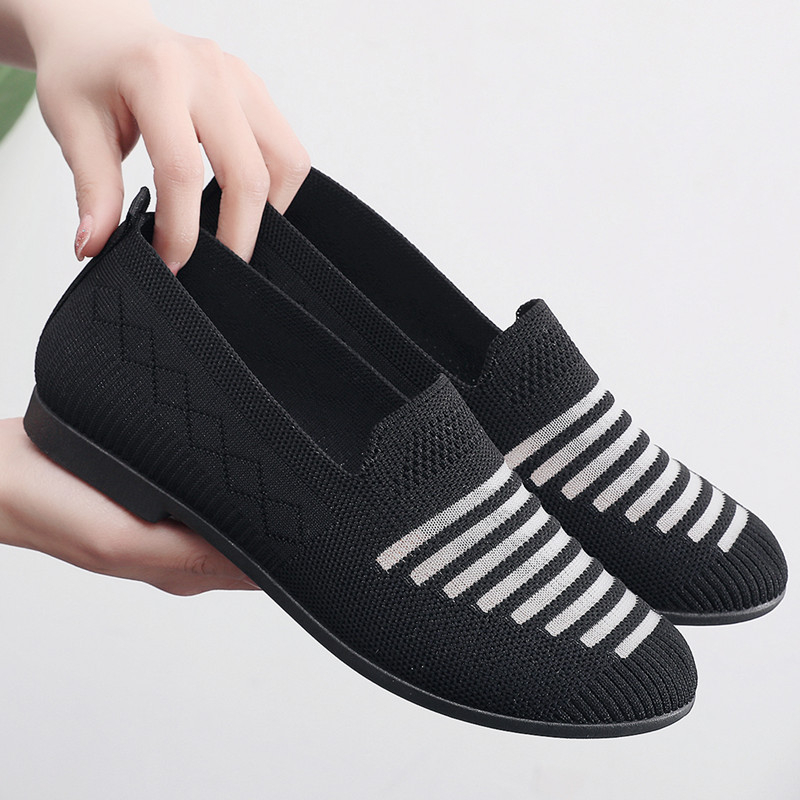 Ženske mrežaste slip-on casual pločaste cipele, okrugli vrh, prozračni gornji dio, plastična potplat, tekstilna uložak, niski gležanj
