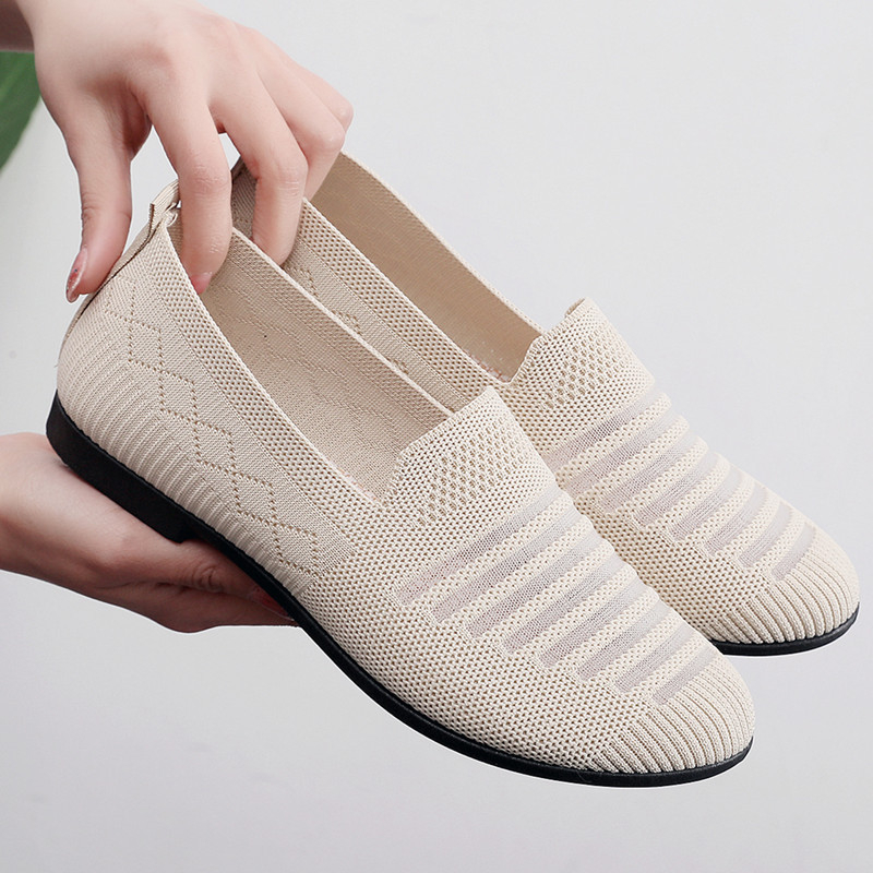 Ženske mrežaste slip-on casual pločaste cipele, okrugli vrh, prozračni gornji dio, plastična potplat, tekstilna uložak, niski gležanj