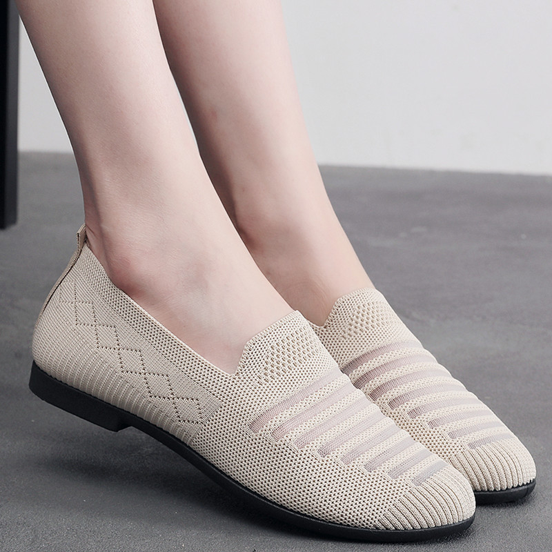 Ženske mrežaste slip-on casual pločaste cipele, okrugli vrh, prozračni gornji dio, plastična potplat, tekstilna uložak, niski gležanj