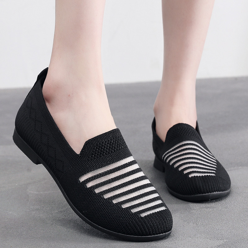 Ženske mrežaste slip-on casual pločaste cipele, okrugli vrh, prozračni gornji dio, plastična potplat, tekstilna uložak, niski gležanj