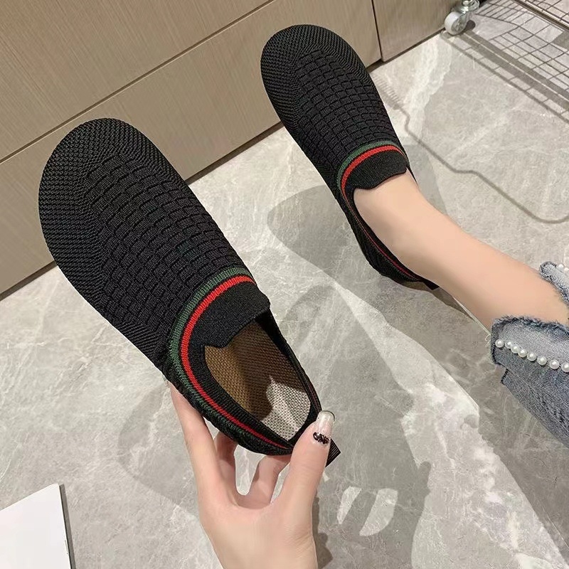 Ženske casual pletene slip-on cipele, okrugli vrh, prozračna mrežasta podstava, gumeni potplat