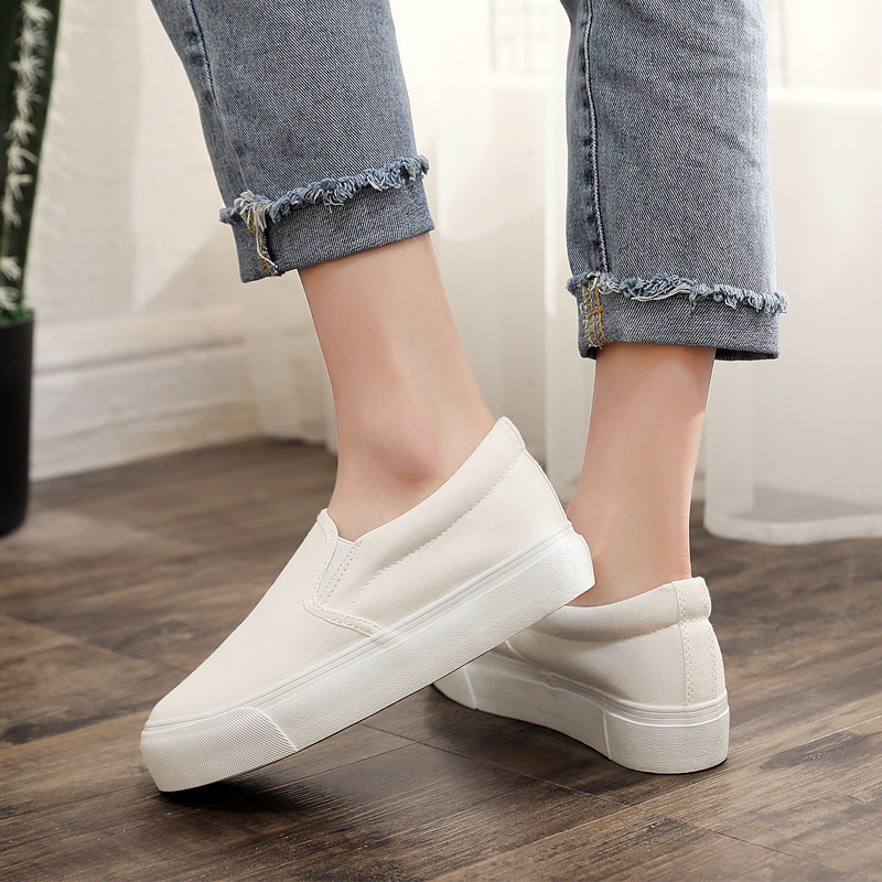 Zi Meiyi ženske platnene Slip-on tenisice s platformom, povećanje visine, vulkanizirana gumena potplata, niski kroj