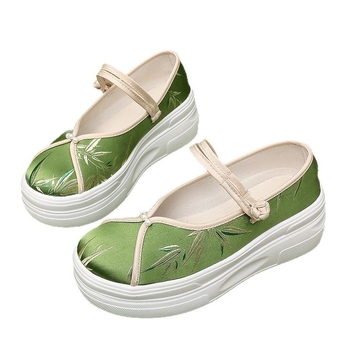 Hanfu platform cipela s izšivanjem, uparena s Mamian suknjom, okrugli vrh, platneni gornji dio, niski vrh, platforma 6–8 cm, gumena podplat